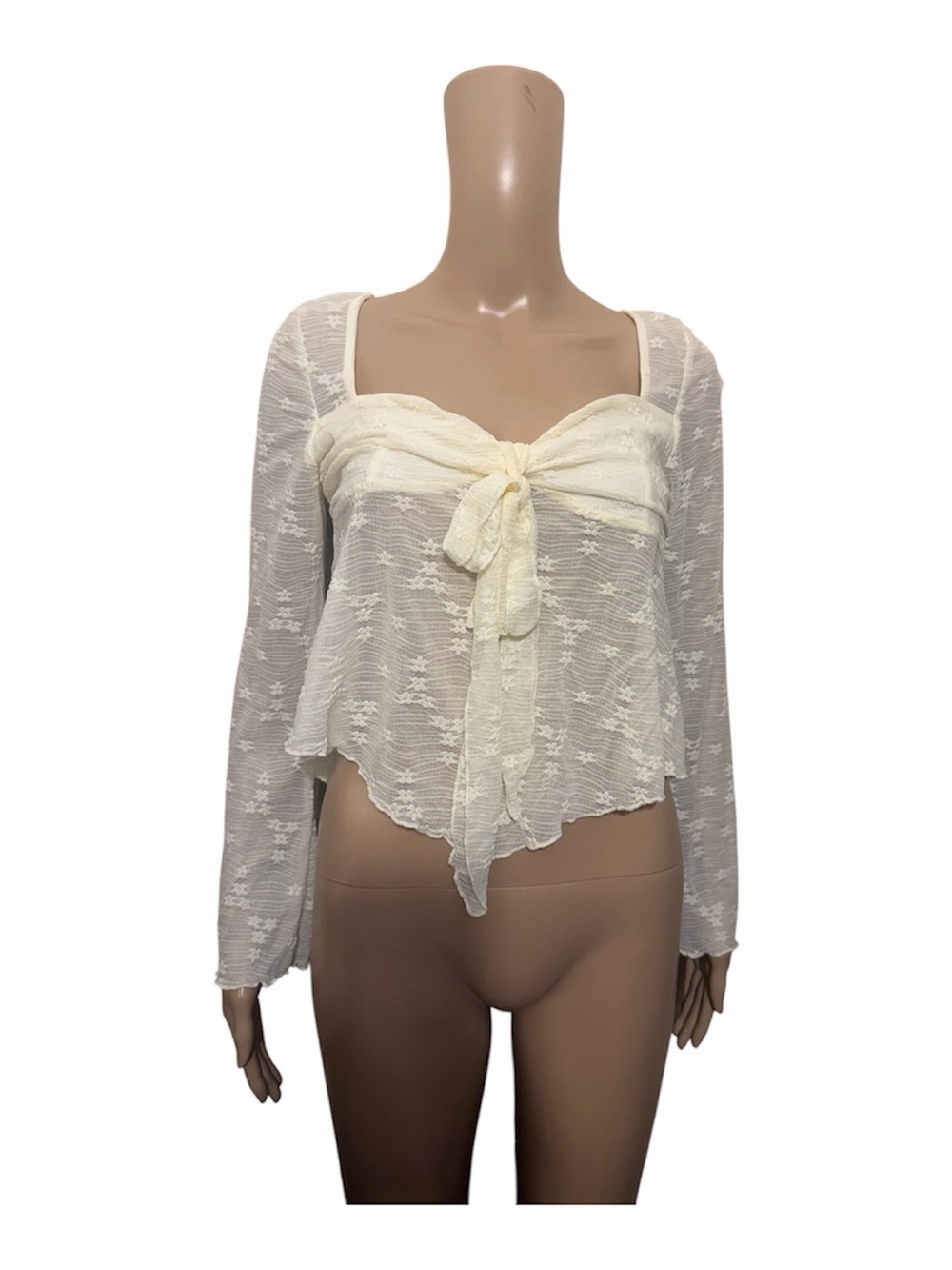 Cider Sheer Cream Ruffled Blouse - Picture 3 of 7